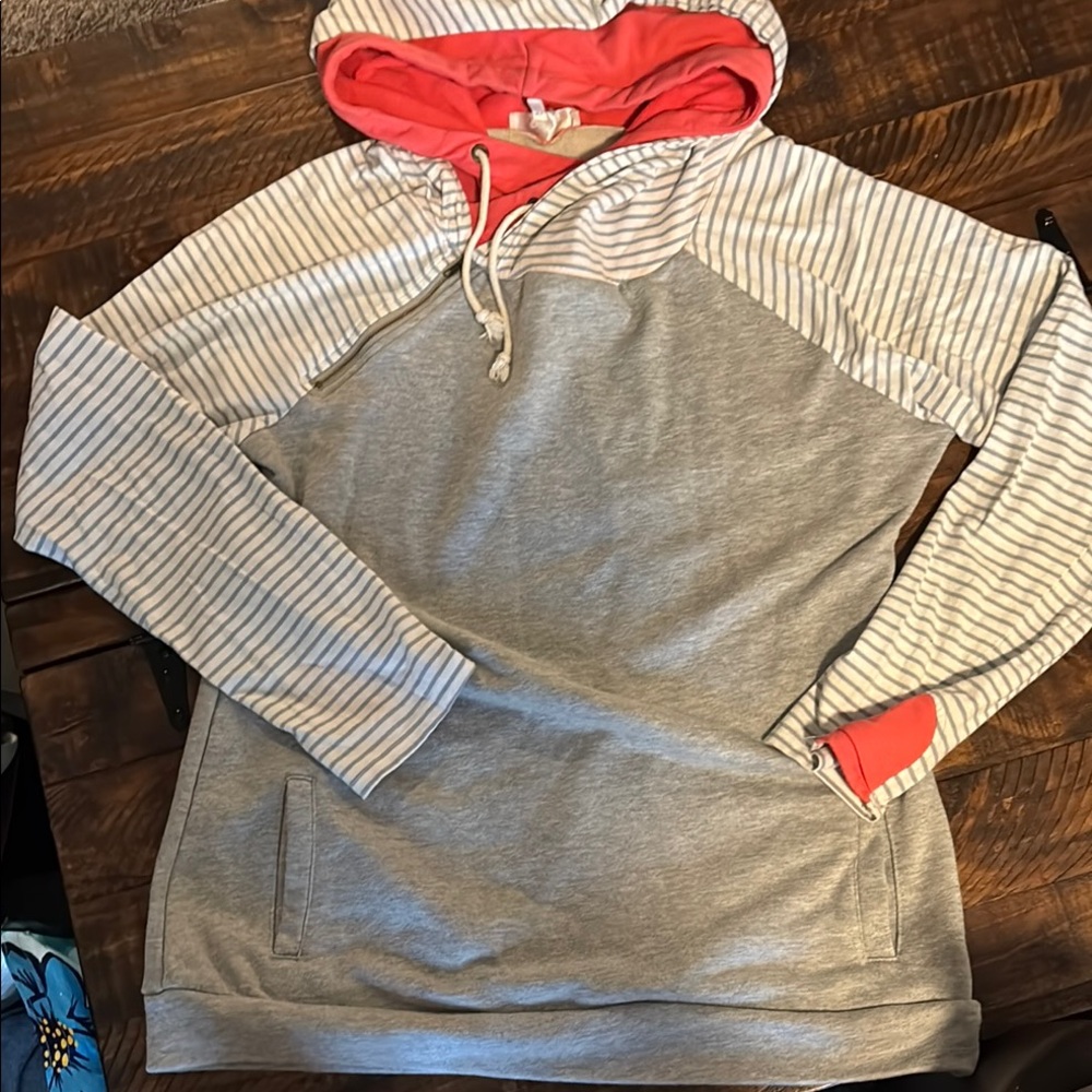 Vanilla Bay Coral and Gray Hoodie